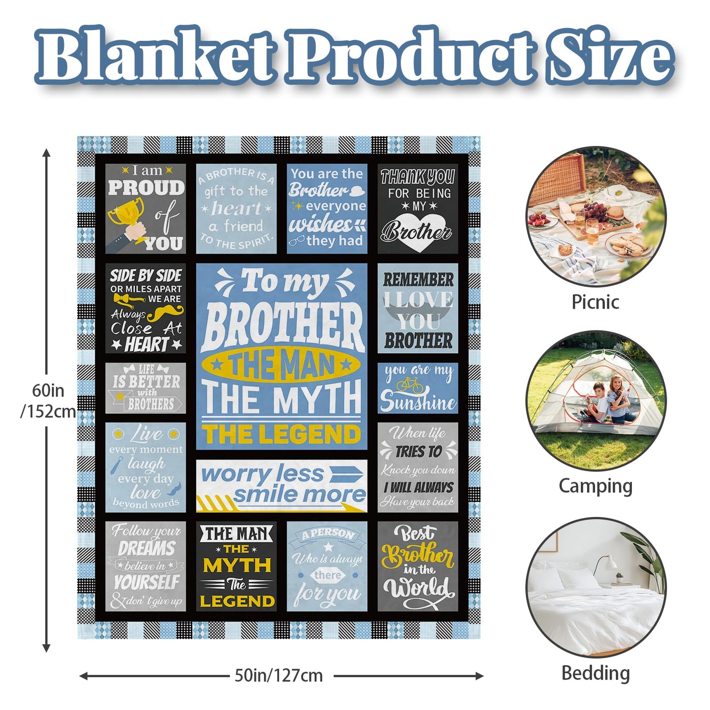 Birthday Gift for Brother, Funny Soft Warm Throw Blanket 50" X 60", Big Brother Gifts from Sister, Thoughtful Birthday Christmas Graduation Fathers Day Blanket for Best Bro