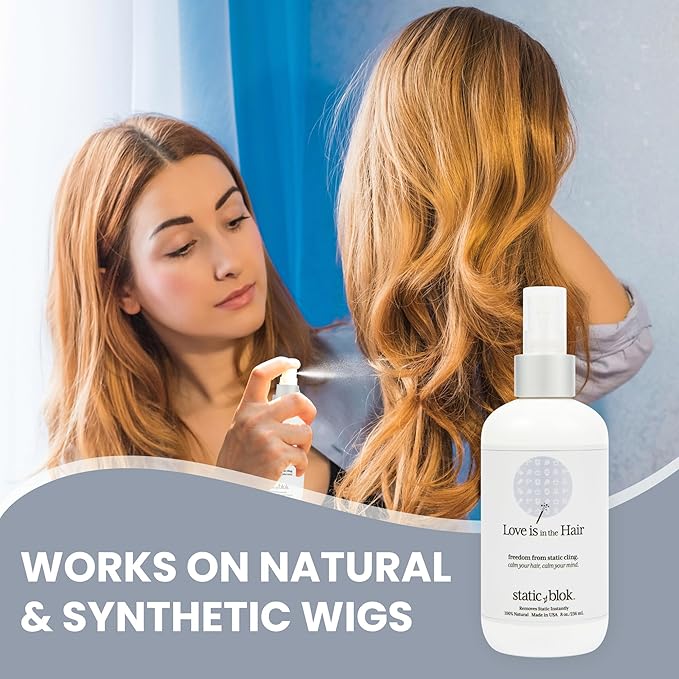 Anti-Static Spray for Hair - Instantly Eliminate Static Cling, Shocks, Flyaways - Long-Lasting All-Day Freshness - works on Natural and Synthectic Wigs - 8oz