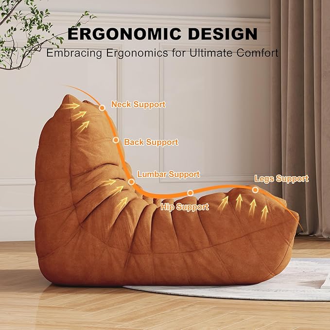 Snug Sofee Bean Bag Chair for Adults, Bean Bag Sofa - Adult Size with Soft Waterproof Fabric for Living Room, Apartments, Reading Corner, Gaming, and Movie Venue (DarkOrange)