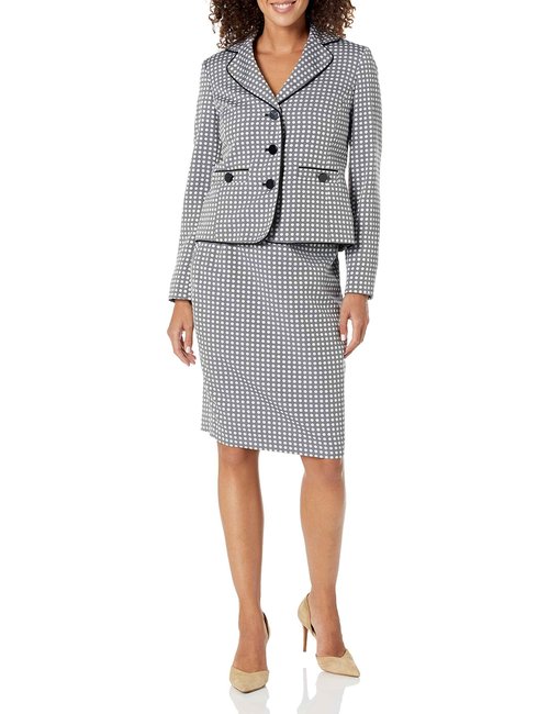 Le Suit Women's JKT/Skirt Suit, Black/Vanilla ICE