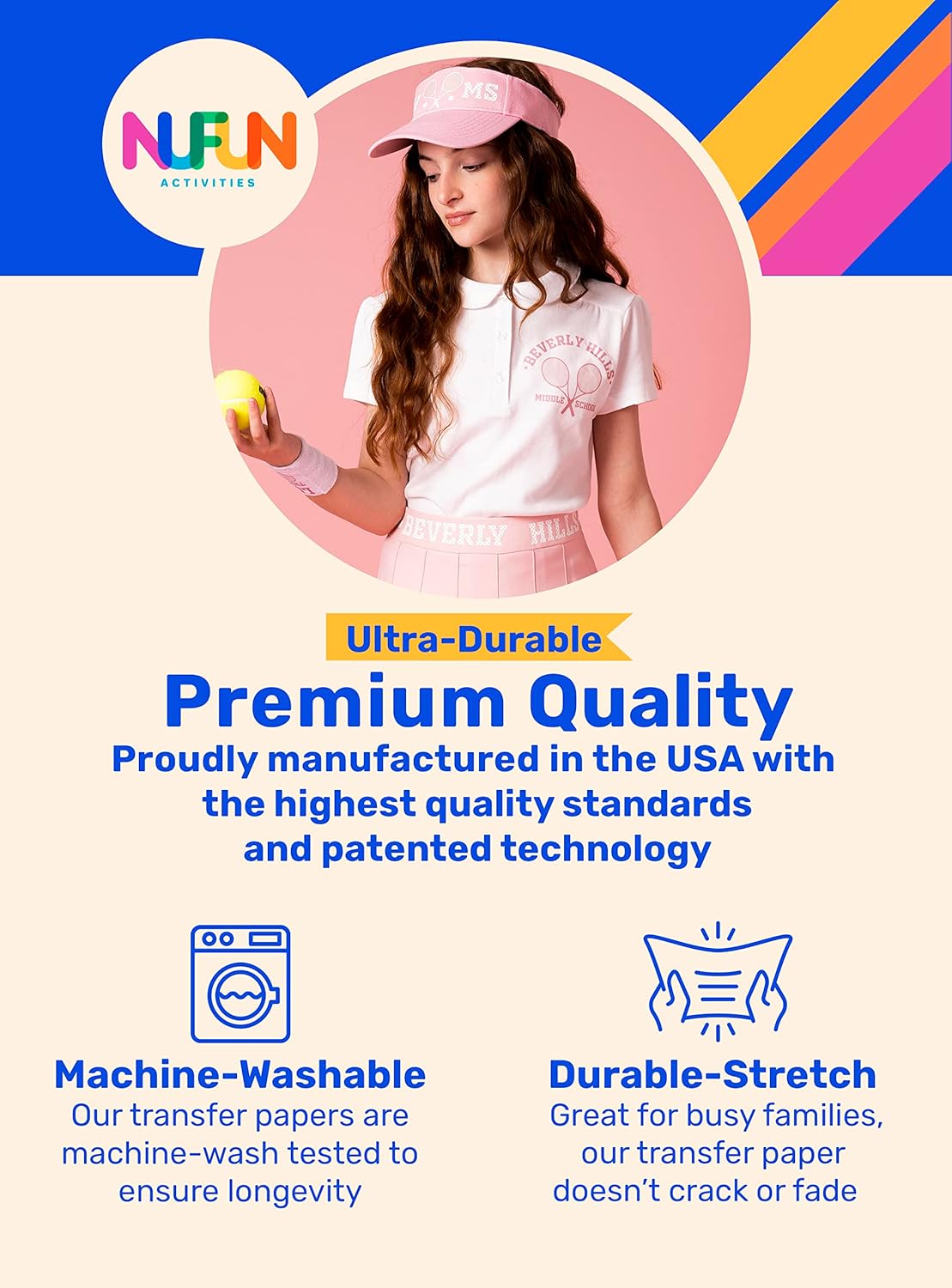 NuFun Activities Printable Iron-on Heat Transfer Paper for T Shirts, Light Fabrics, 50 Sheets 8.5 x 11 inch, Long Lasting, Durable, Professional Quality, Easy DIY, Non-Toxic, Made in The USA