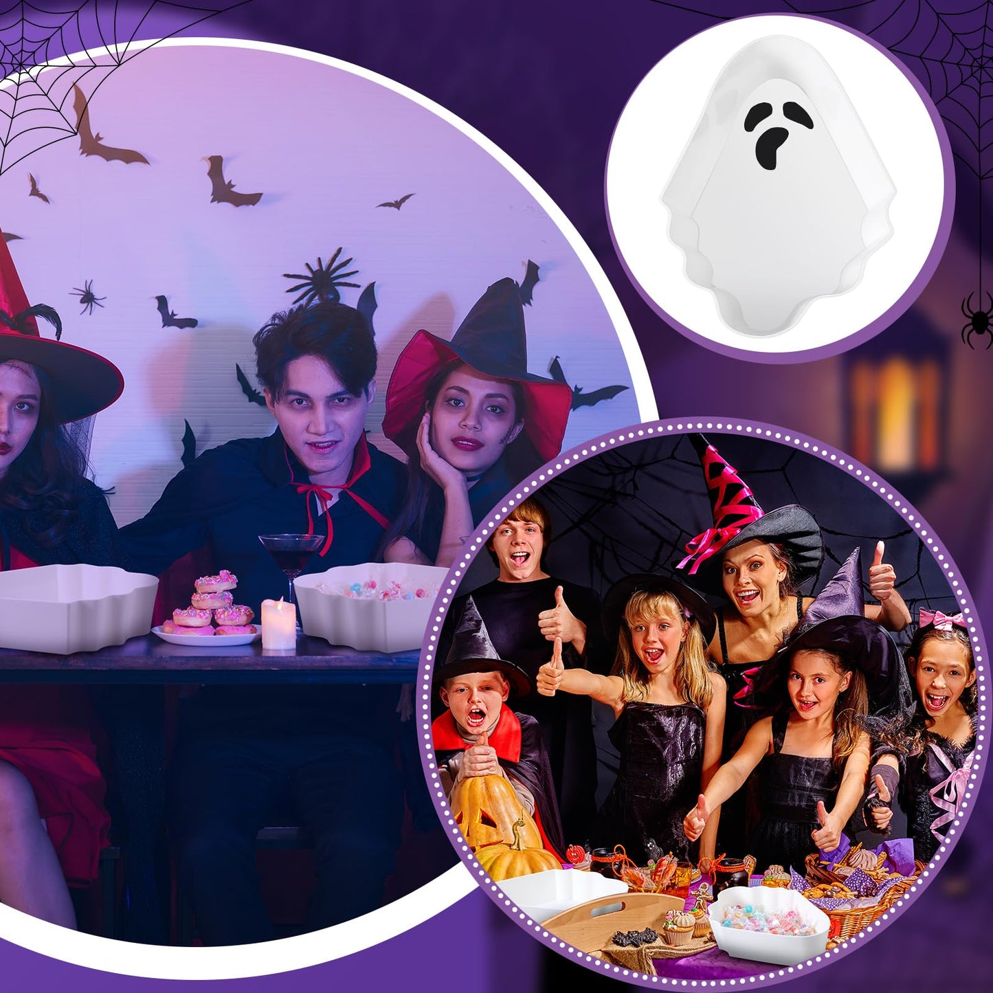 Dandat 4 Pcs Halloween Candy Bowl Plastic Halloween Serving Tray Dishes Creepy Plastic Platter with Spooky Bloodstain for Party Supply