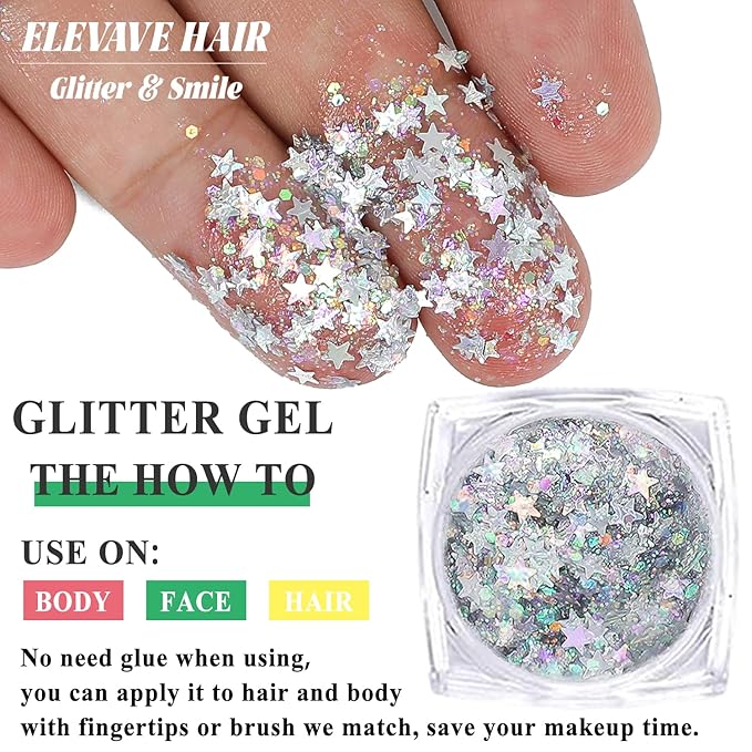 Body Glitter Face Glitter, Hair Glitter for Kids, 12 Shapes Fine Chunky Glitter Gel for Women Girls Makeup Sparkles Party Mermaid Sequins Rave Accessories Singer Concerts Festival (Gold-Silver-Pink)