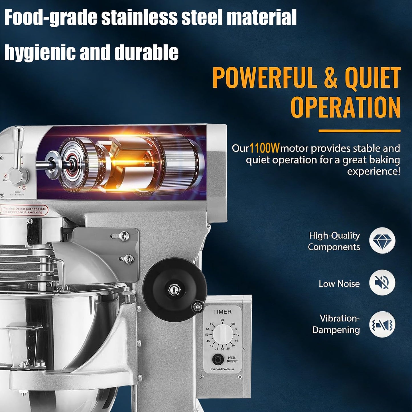 Commercial Stand Mixer with 60-Min Timer, 4 Sizes (10Qt/15Qt/20Qt/30Qt) & Variable Power, Heavy-Duty Stainless Steel Bowl, 3-Speed - For Bakery, Pizzeria, Restaurant to Food Production (20 QT)