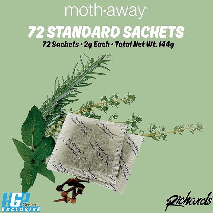 Richards Homewares Moth Away Sachets – 72-Pack Value Bundle, Natural Herbal Moth Repellent, Non-Toxic & Chemical-Free, Fresh Scent for Closets, Drawers & Storage – Made in USA