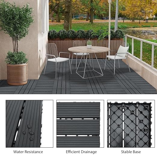 27 PCS 12x12 Inch Interlocking Deck Tiles - Waterproof All-Weather Outdoor Patio Flooring for Pool, Balcony, Backyard, Porch & Garden, Dark Grey