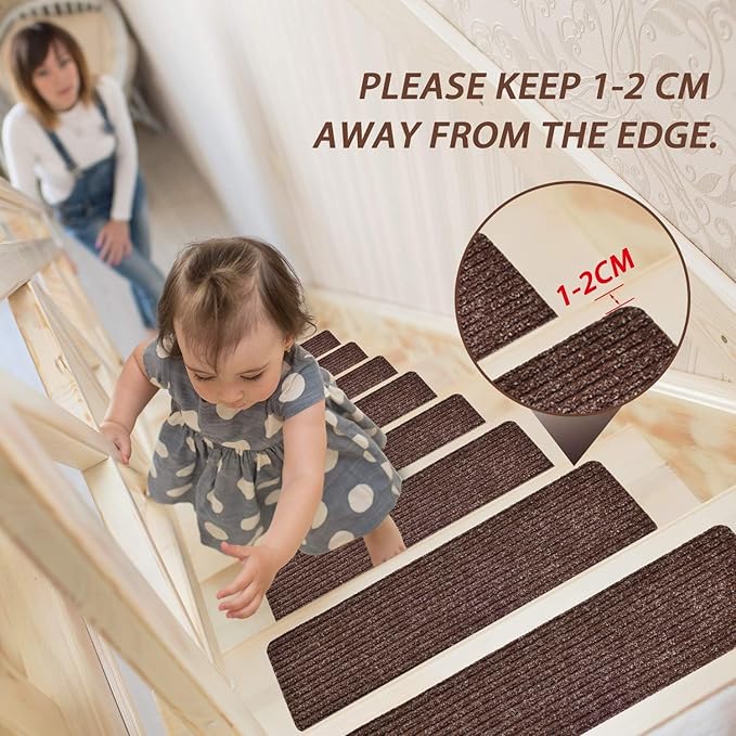 MBIGM Non-Slip Carpet Stair Tread Mat 30" x 30" Landing Rug-Matching Mat Non-Skid Safety Rug Slip Resistant - Brown