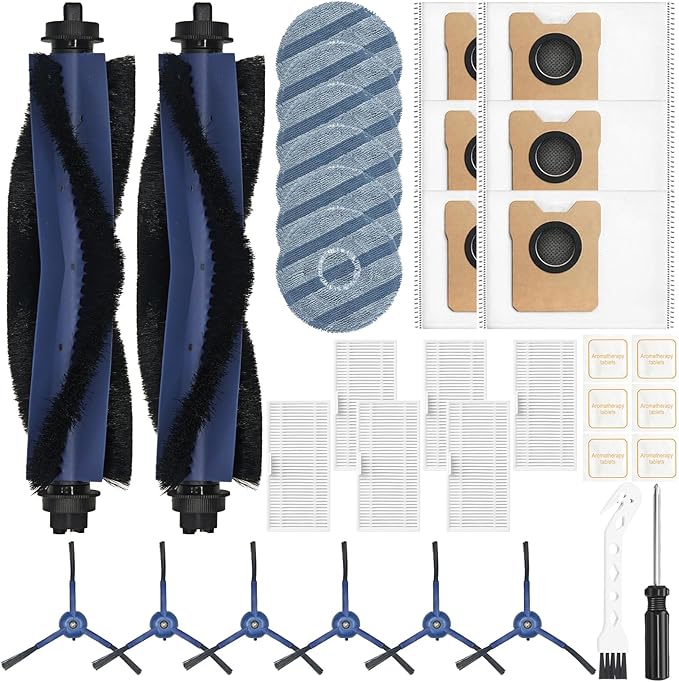 34 Pack for eufy Omni C20 Robot Vacuum Accessories Kit，2 Mainbrush 6 Filter 6 Dust Bag 6 mop pads 6 Sidebrush 1Cleaning Brush 1Screwdriver,6 Sachet