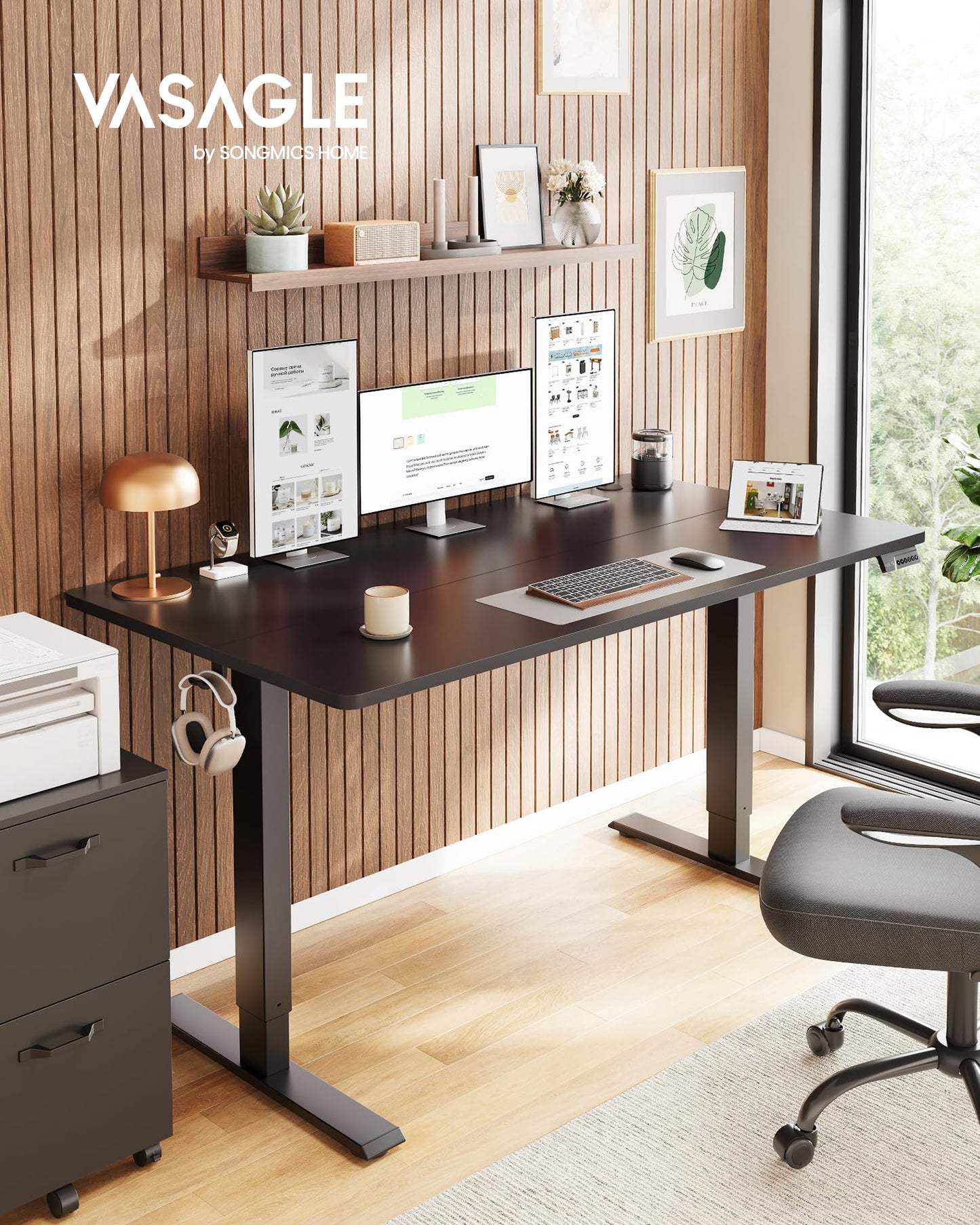VASAGLE Electric Standing Desk, 55.1 x 27.6 Inches Height Adjustable Desk, Sedentary Reminder, 4 Memory Heights, for Home Office, Ink Black ULSD315BZ020S