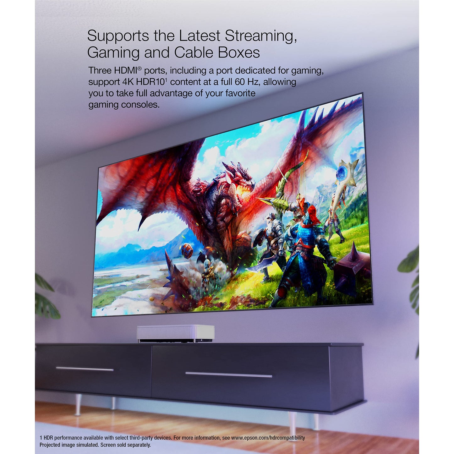 Epson LS800 Ultra Short Throw 3-Chip 3LCD Smart Streaming Laser Projector, 4,000 Lumens of Color and White Brightness, 4K PRO UHD, HDR, Android TV, 2.1ch Yamaha Built-in Speakers - White