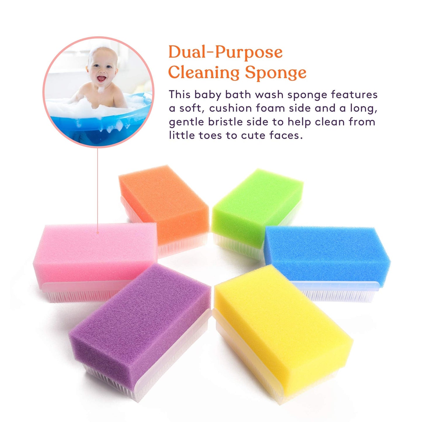 Special Supplies (6 Pack) Baby Bath Sponges Soft Foam Sensory Scrubber with Cradle Cap Bristle Brush - Body, Hair, and Scalp Cle