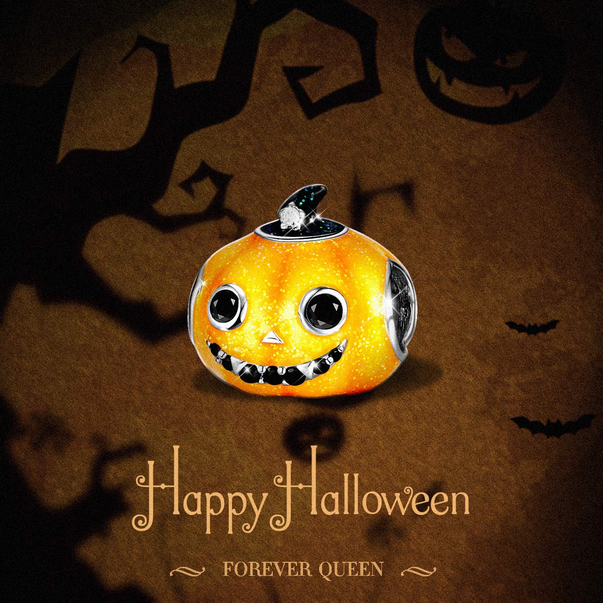 FOREVER QUEEN Sterling Silver Jack-O'-Lantern Halloween Charms for Pandora - Best Halloween Jewelry Gifts for Women