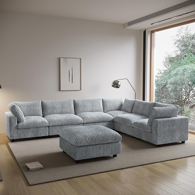 Cloud Modular Sectional Couch,157" Oversized 7 Seater Sofa,V Shaped Sofa Couch with Storage Ottoman,Plush Sofas with Chaise for Living Room,Covers Washable&Replaceable (Grey)