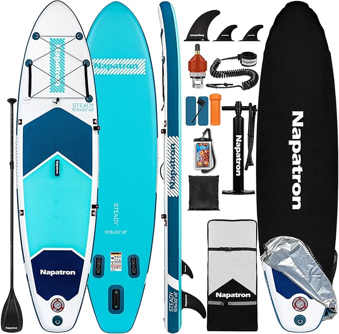 Napatron Inflatable Paddle Board, 10'6" Ultra Lightweight SUP with Adjustable Paddle, Anti-Slip Deck,Coiled Leash & Carry ...
