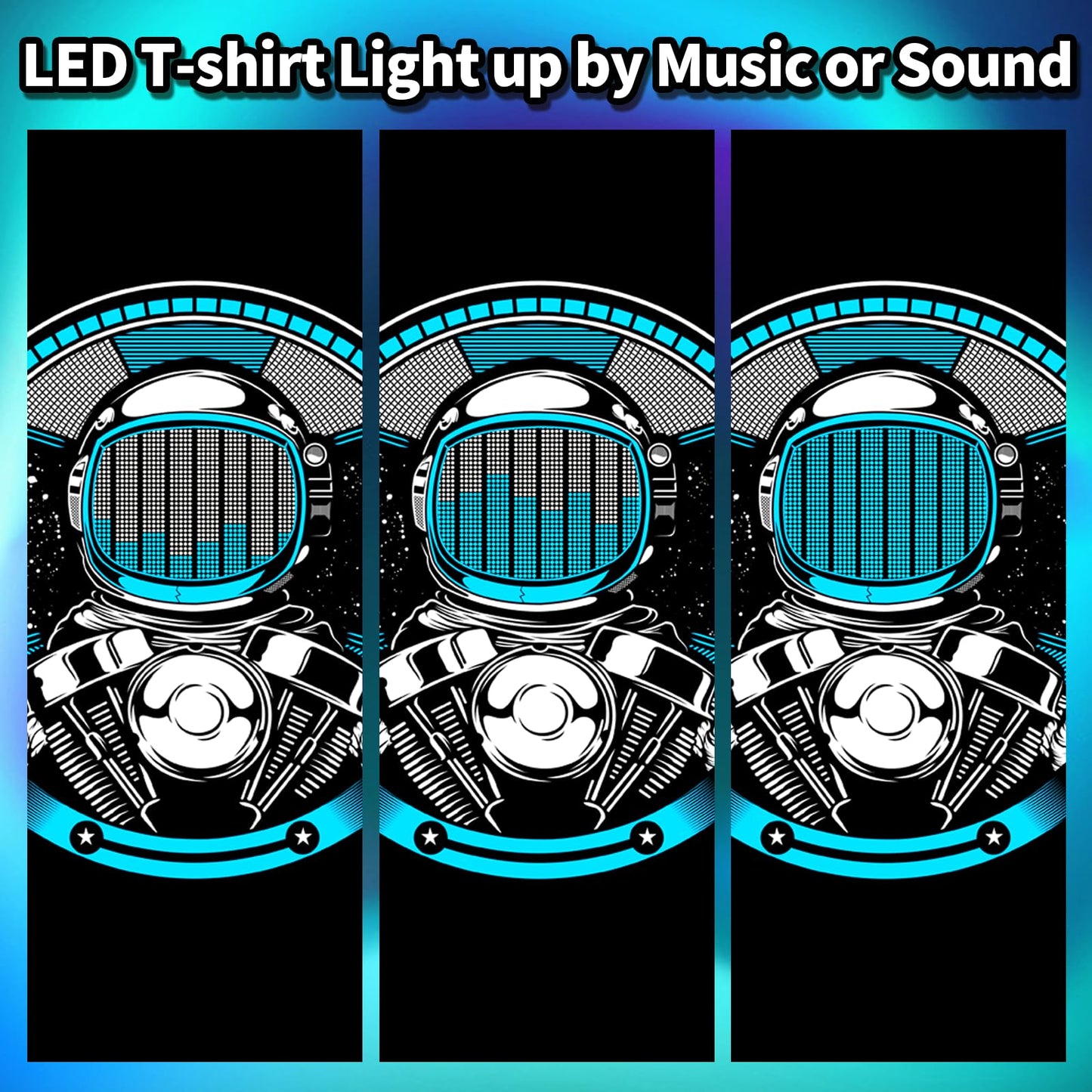 SOOoEC LED T Shirt Sound Activated Light Up Rave Shirts Glow in The Dark for Party Black