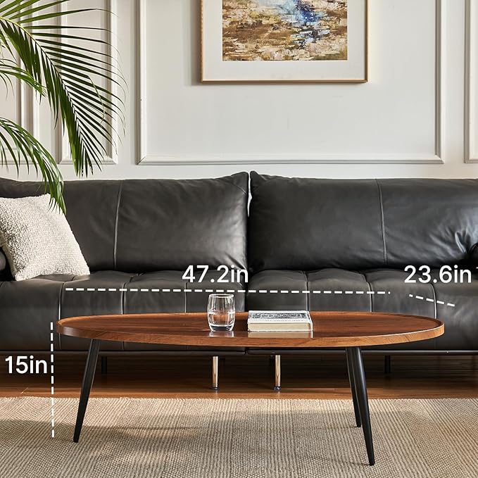 Saint Mossi Modern Coffee Table for Living Room, Mid-Century Oval Wood Coffee Table, Center Table for Small Space, D47xW23.6xH15, Espresso