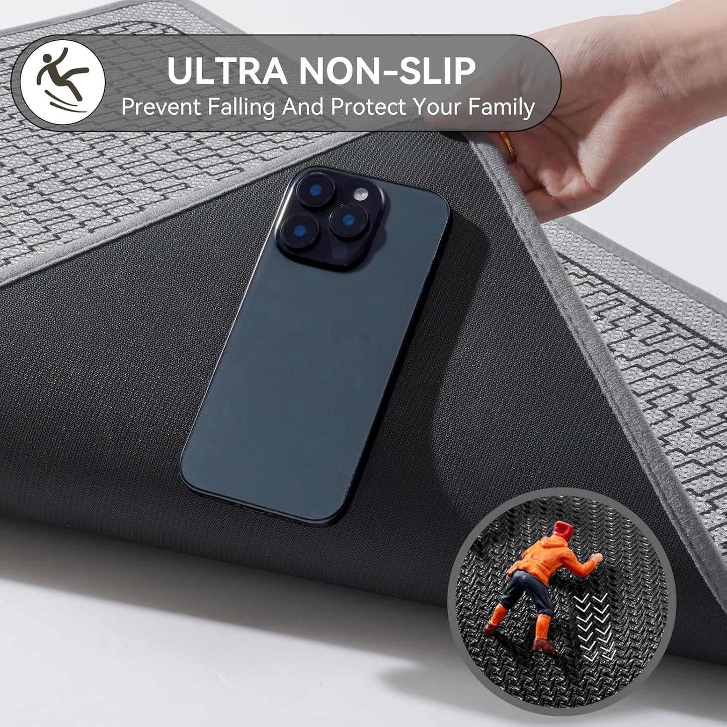 Bathroom Rugs, Ultra Thin Bath Mat Fit Under Door Super Absorbent Non Slip Quick Dry Bath Mat, Rubber Backing Shower Mat Outside Shower