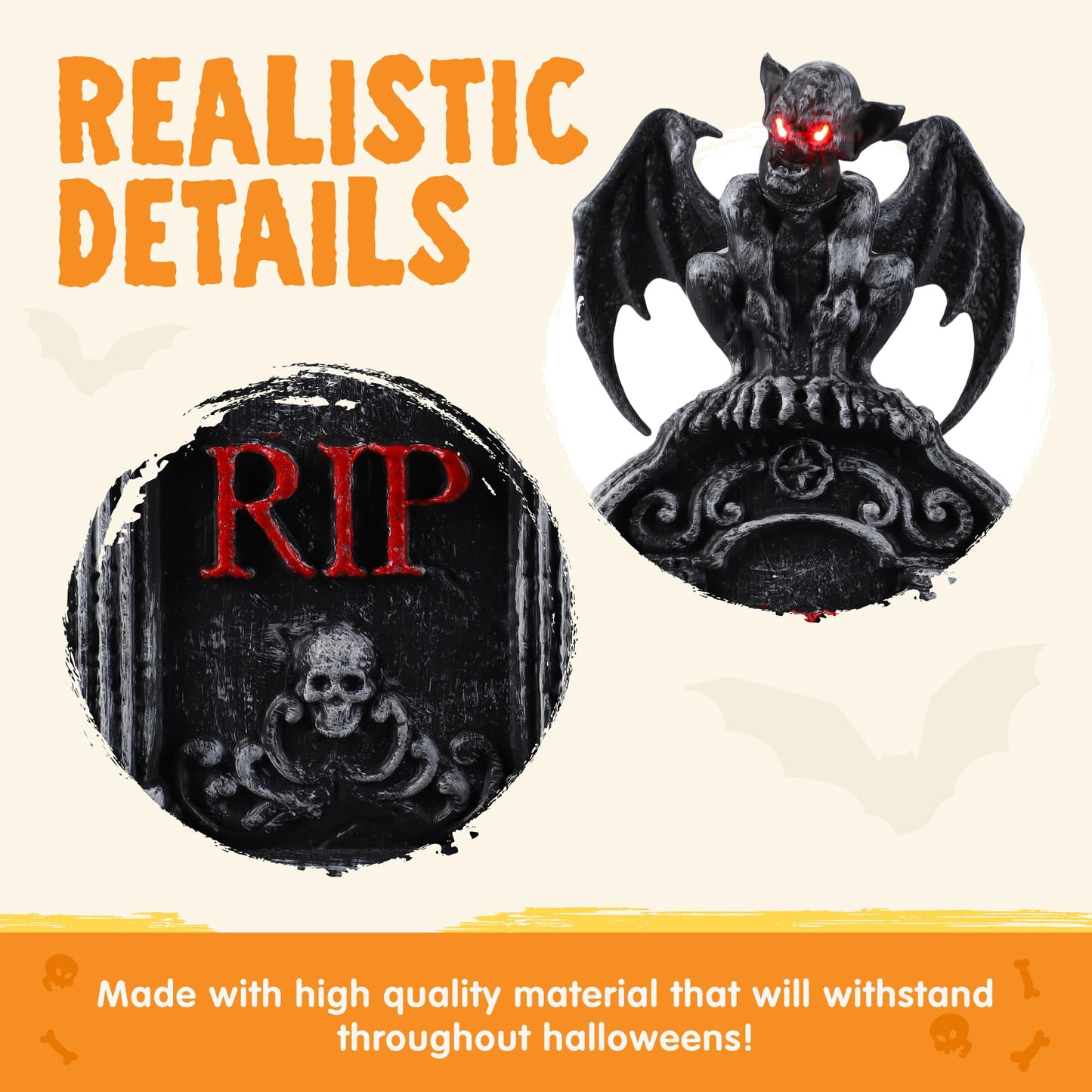 JOYIN 17” Halloween Animatronic Outdoor Tombstones Decorations, LED Graveyard Gravestone Decorations Animated Decor Outside with Sound Activated, Creepy Voice Motion for Yard Garden Haunted House Lawn