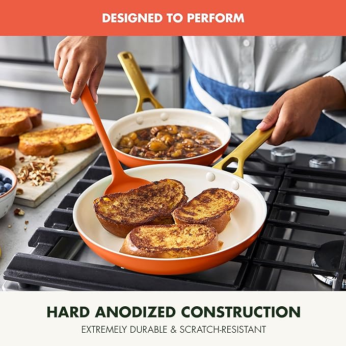 GreenPan Nonstick Reserve Pro 10” & 12” Frying Pan Set, NSF Certified Ceramic, Hard Anodized PFAS-Free Skillets, Stainless Steel Handles, Oven & Dishwasher Safe, Harvest Orange