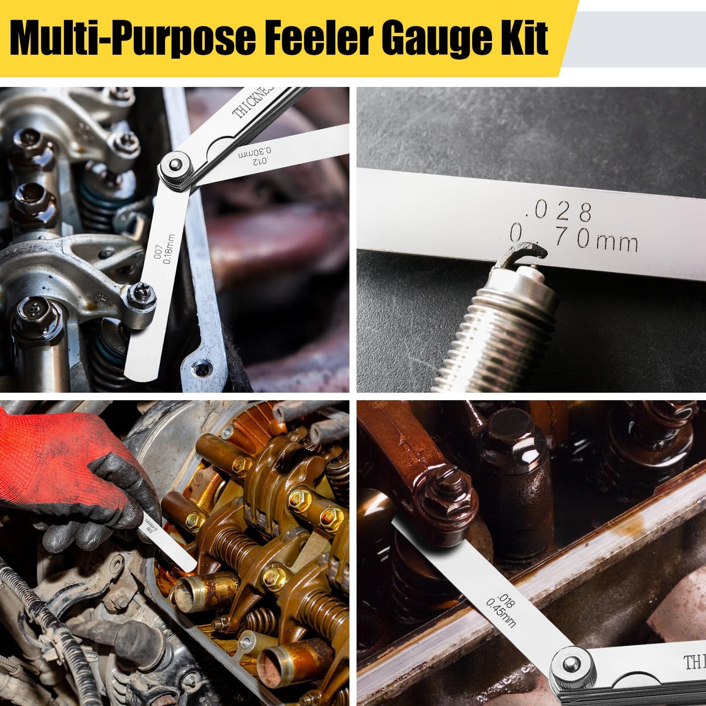 2pcs Feeler Gauges Set Stainless Steel, 32 Straight & 16 Angled Blades, Dual Marked SAE/Metric Wider Range Spark Plug Gap Tool, Filler Gauges Kit for Valves, Automotive, Piston, Guitar