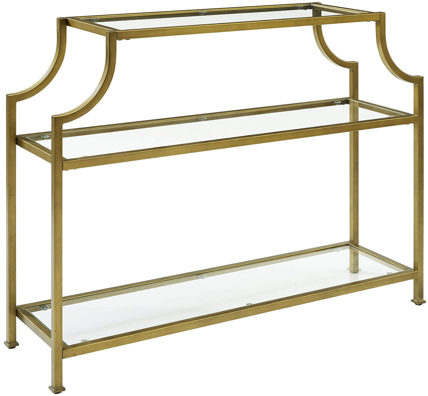 Crosley Furniture Aimee Sofa Console Table with Storage Shelves for Hall, Entryway, or Living Room, Gold and Glass