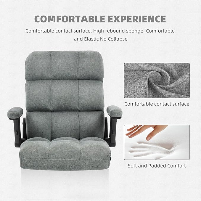 SEATZONE Home Office Executive Desk Chair with Wheels,Comfortable Ergonomic Flip-up Armrest Adjustable Swivel Computer Desk Chair,Grey