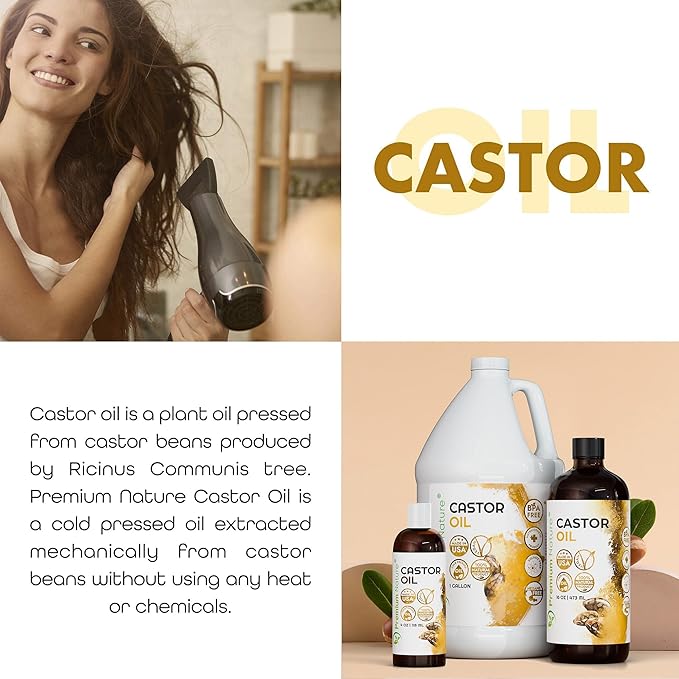 Castor Oil Pure Carrier Oil - Cold Pressed Castor Oil for Essential Oils Mixing Natural Skin Moisturizer Body & Face, Eyelash Caster Oil, Eyelashes Eyebrows Lash & Hair Growth Serum 1 Gallon