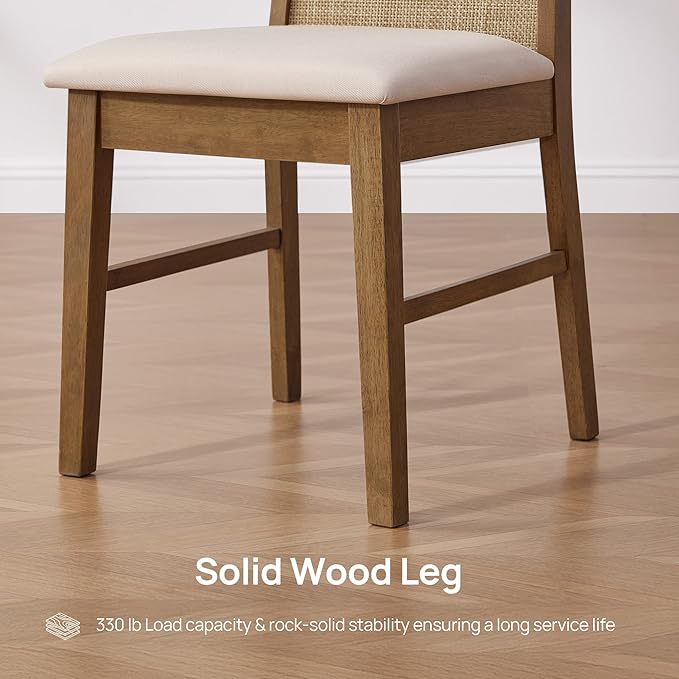 SICOTAS Wood Dining Chairs Set of 6 - Rattan Dining Room Chairs with Solid Wood Leg, Farmhouse Upholstered Kitchen Chairs High Back, Modern Armless Dining Chair for Dining Room, Kitchen, Oak, 6PCS