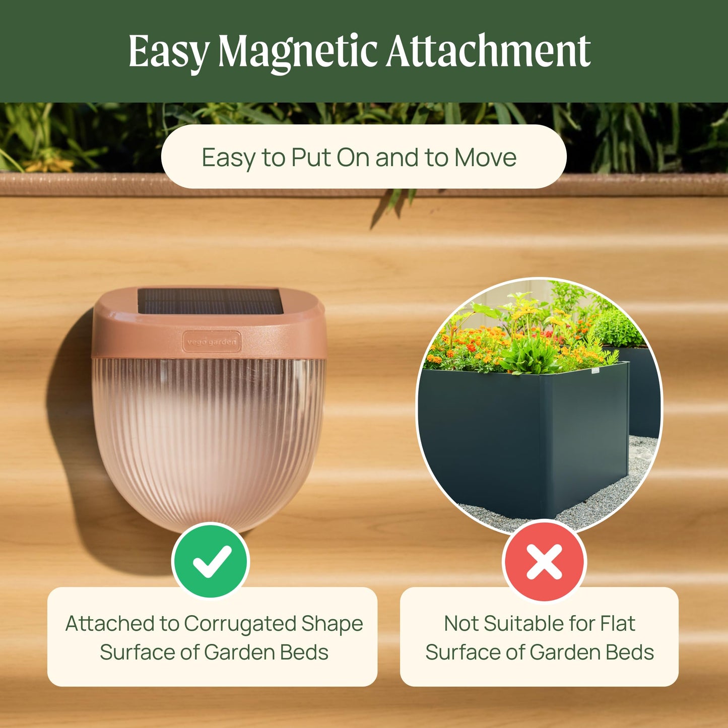Vego garden Rippled Solar Garden Lights with Auto Sensors Magnetize Securely to Raised Beds, IPX4 Waterproof Outdoor LED Light for Patio & Yard Pebble Gray, 8 Pack