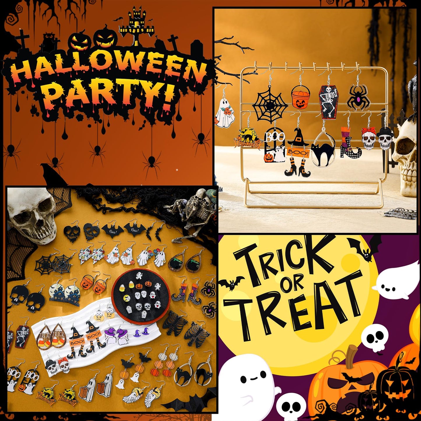 Nosiny 36 Pairs Halloween Earrings Lightweight Dangle Acrylic Earring Skeleton Ghost Pumpkin Boot Hat Earrings for Halloween Party Jewelry Gifts(Classic)