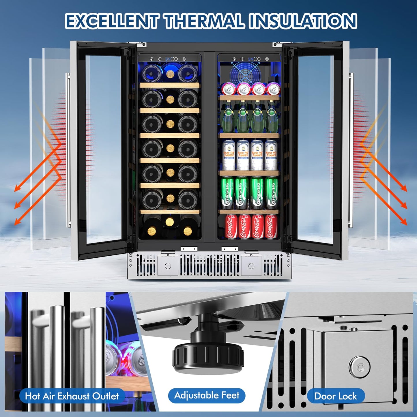 Antarctic Star 24-inch Wine & Beverage Refrigerator with LED Light & Door Lock, Dual-Zone Glass Doors, Smart Touch Panel, 21 Bottles & 88 Cans, Built-in/Freestanding for Home/Offices/Kitchen