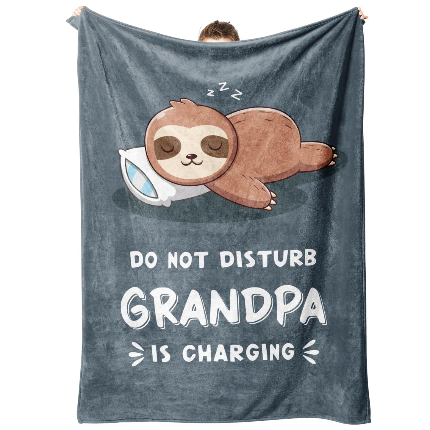 Funny Grandpa Gifts, Grandpa is Charging Sloth Blanket, Grandpas Birthday Gifts, Gift for Grandpas from Grandkids for Christmas Fathers Day, Soft Sloth Blanket for Grandfather 60" x 50"