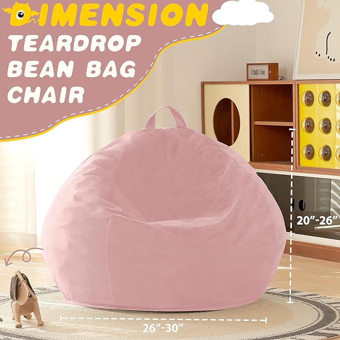 HABUTWAY 2FT Bean Bag Chair, 2' Beanbags Small Bean Bag Chairs with Filling, Teardrop Bean Bag Chair Luxurious Velvet Ultra Soft Fur with Removable Cover (Soft Pink)
