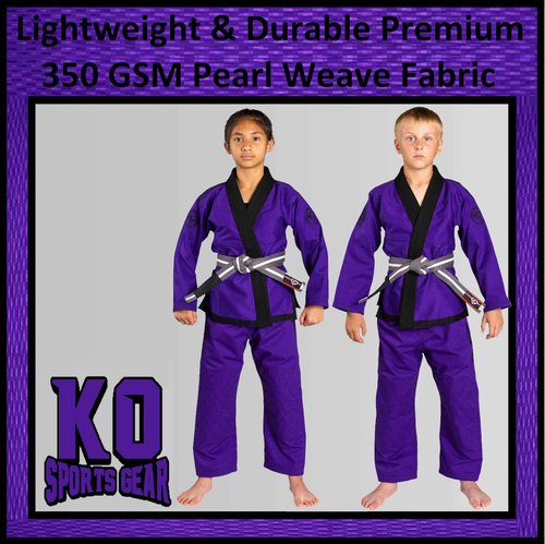 KO Sports Gear – Kids Gi Uniform Set, BJJ Jiu Jitsu Gi, Kimono and Pants, Pre-Shrunk (Purple, M2)