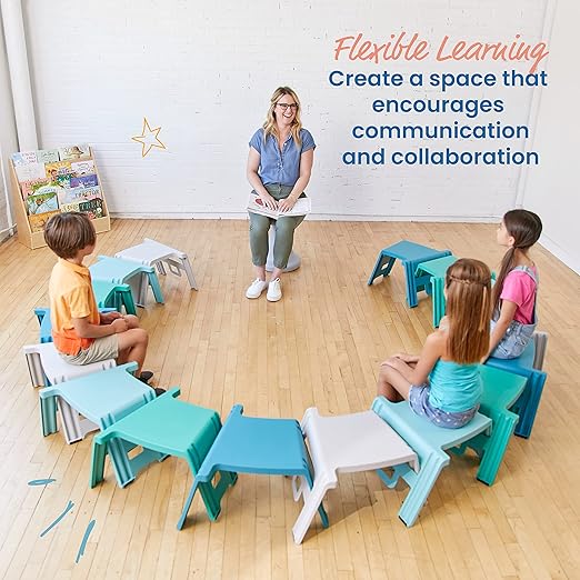 ECR4Kids Linking Stool Set, Flexible Seating, Contemporary, 4-Piece