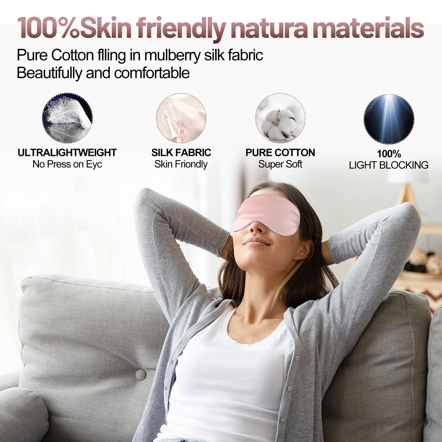 Sleep Mask, Silk Eye Mask for Sleeping with Adjustable Strap, Blindfold Eyeshade for Men & Women, Comfortable & Soft Eye Cover Eyeshade for Night Sleep (Pink)