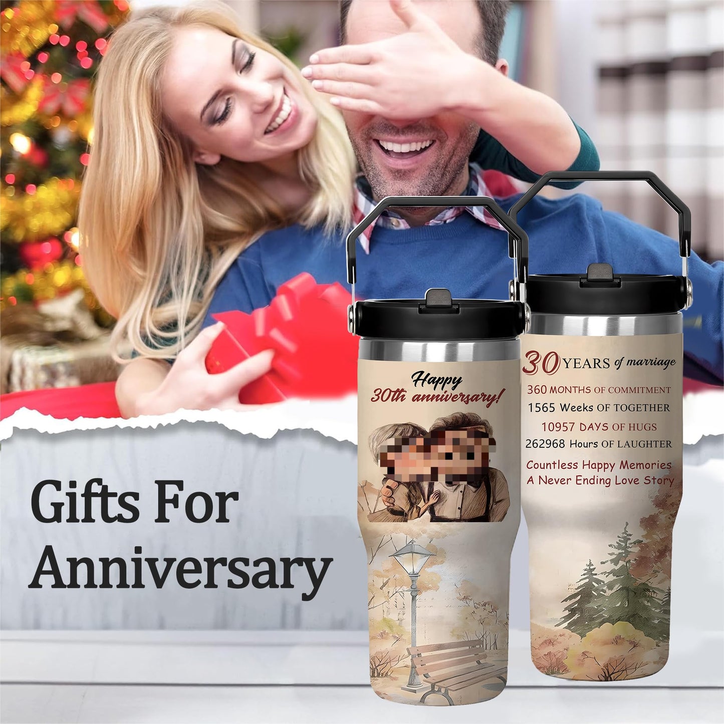 Dcohluk 30th Anniversary Wedding Gifts 30oz Tumbler for Men Women Best 30 Year Anniversary Wedding Gift Stainless Steel Insulated Cup Happy 30th Marriage Gifts for Couple Wife Husband Parents