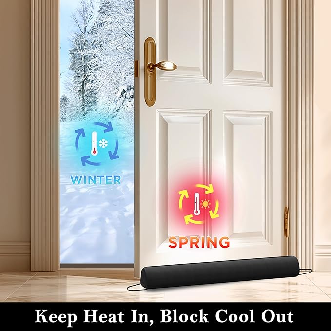 Sunolga Door Draft Stopper Blocks Hot and Cold Air with Removable Washable Cover for Bottom of Door, All-Season Seal for Noise, Light, Under Door Sweep for Gaps Up to 3", Home Essentials, 38", Black