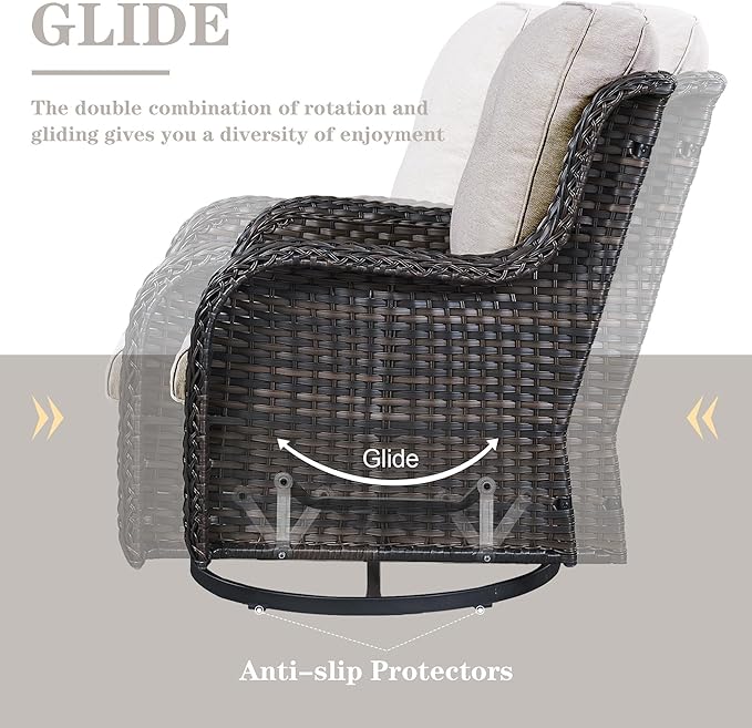 Belord Wicker Outdoor Furniture Patio Furniture Set - 6 Piece Patio Conversation Set with Swivel Rocker Chairs, Rattan Sofa, Ottomans and Coffee Table, Beige Cushion