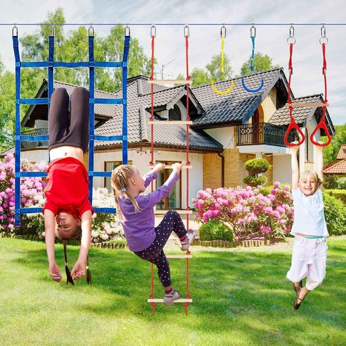 65FT Ninja Warrior Obstacle Course for Kids with 12 Obstacle Course Accessories-Swings, Monkey Bars, Arm Trainers and More, Suitable for Boys and Girls Over 3 Years Old-440 lbs Weight Capacit