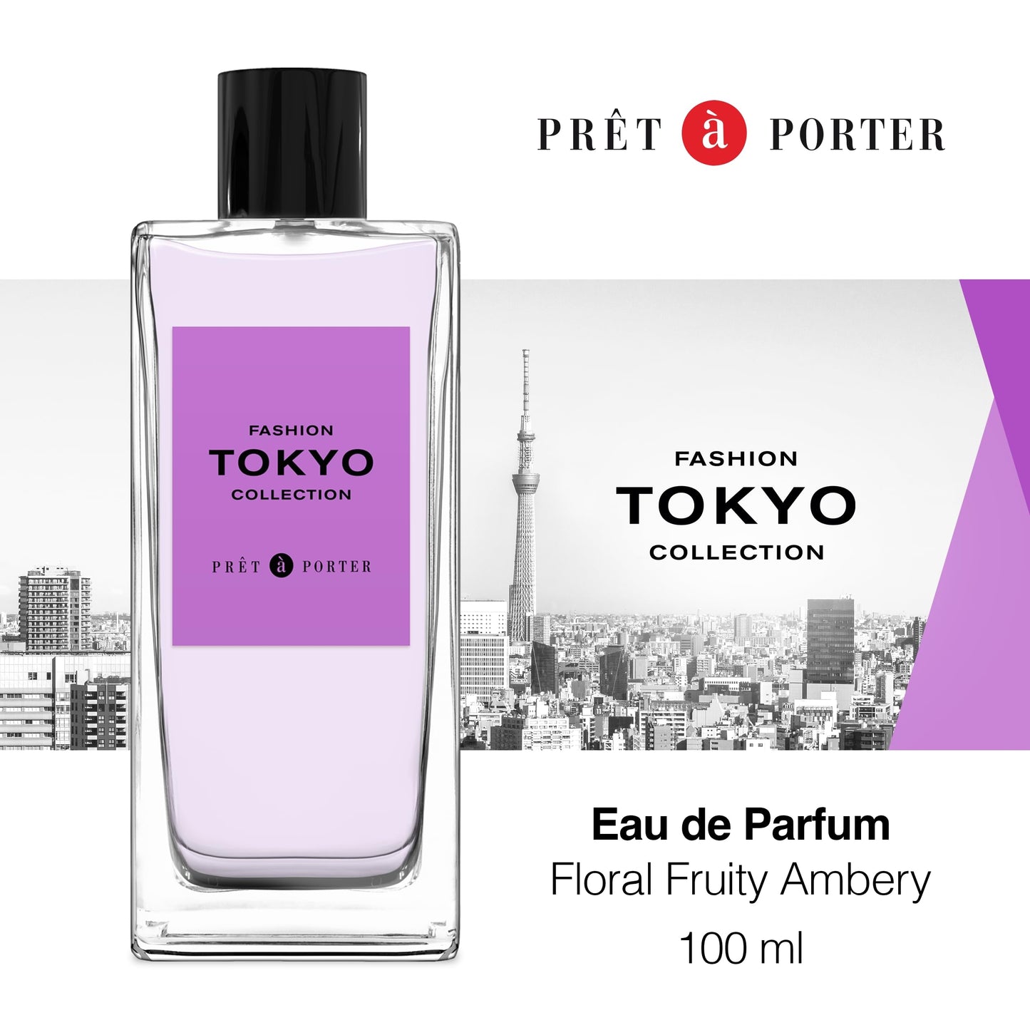 Pret à Porter City Collection Tokyo Eau de Parfum 3.4 fl oz (Pack of 1), Notes of Cherry Blossom, Peony, and Amber, Women's Fragrance, Long Lasting, Everyday Fragrance, Travel Size