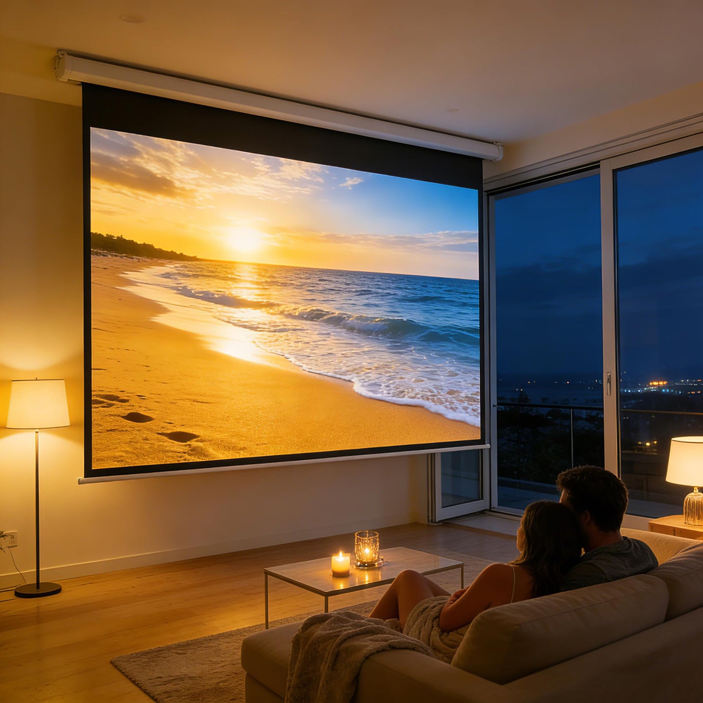 YODOLLA 72" Projector Screen Motorized 16:9, 4K HD Pull Down Retractable Projection Screens Electric Automatic Wall Ceiling Movie Screen for Office Classroom Indoor