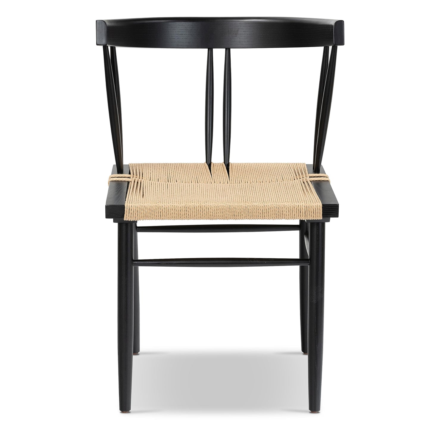 Poly & BARK Ferrara Dining Chair – 18” Seat Height, Solid Ash Wood Frame, Handwoven Hemp Cord Seat, Mid-Century Modern Design, Black Finish