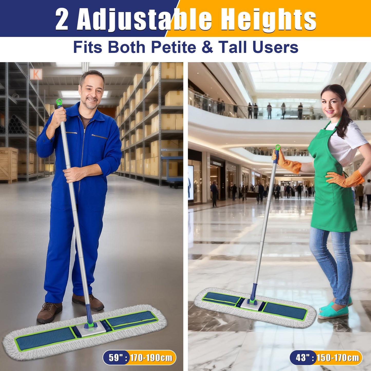 Enspoway 41" Commercial Dust Mop: Large Push Broom Wide Industrial Heavy Duty Hardwood Dry Sweeping Mop with 2 Pads Long Handle for Janitor Indoor Warehouse Gym Cleaning