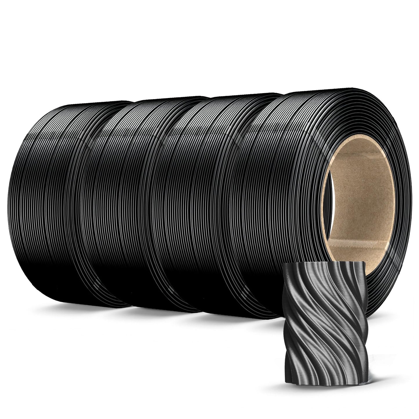 SUNLU 500g Silk PLA Filament Refill 1.75mm, Silk Black PLA Plus Refill 4 Packs, No-Spool 3D Printer Filament 2KG for Reusable Sp