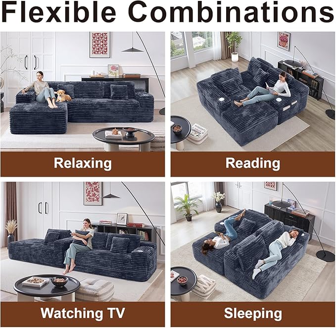 Cloud Sectional Couch with L-Shape Chaise, Modern Modular Sofa with Deep Seat, Built-in Cup Holder & Storage Pocket for Living Room Bedroom, No Assembly Required (Dark Gray, Right Sitting Chaise)