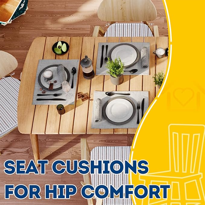 AAAAAcessories D-Shaped Chair Cushions, 2" Thick Dining Chair Pads with Ties and Removable, Machine-Washable Cover, 17" x 16", Pinstripe Brown