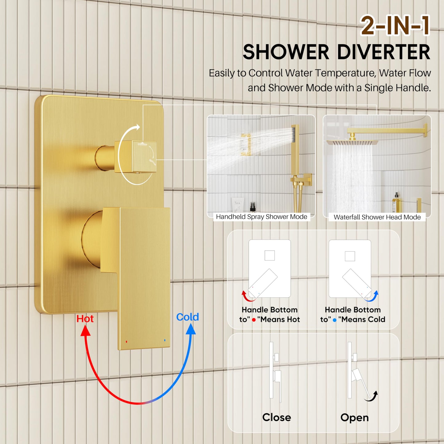 HomGoo Gold Shower System, Shower Faucet Set with 10" Rain Showerhead and Handheld Combo Spray, Bathroom Wall Mounted High Pressure Shower Combo Set Included Valve and Trim, Brushed Gold