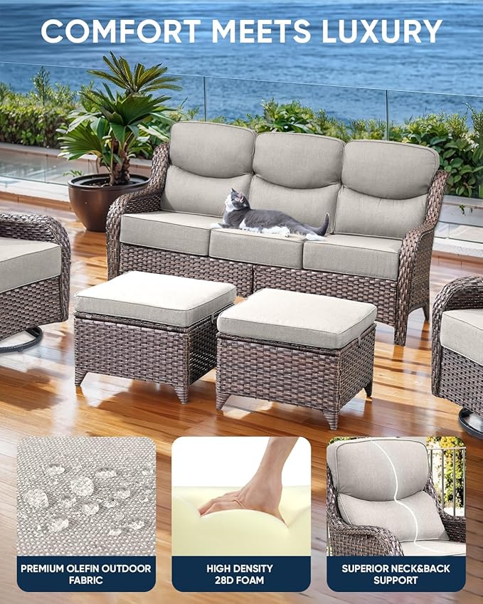 ACTREST Luxury 22x24/22x25 6-Inch Smile Outdoor Cushions 1 Set - Deep Seat Water-Repellent Patio Furniture Replacement Cushion for Wicker Rattan Wood Metal Chair Glider Rocker Loveseat Sofa - Beige