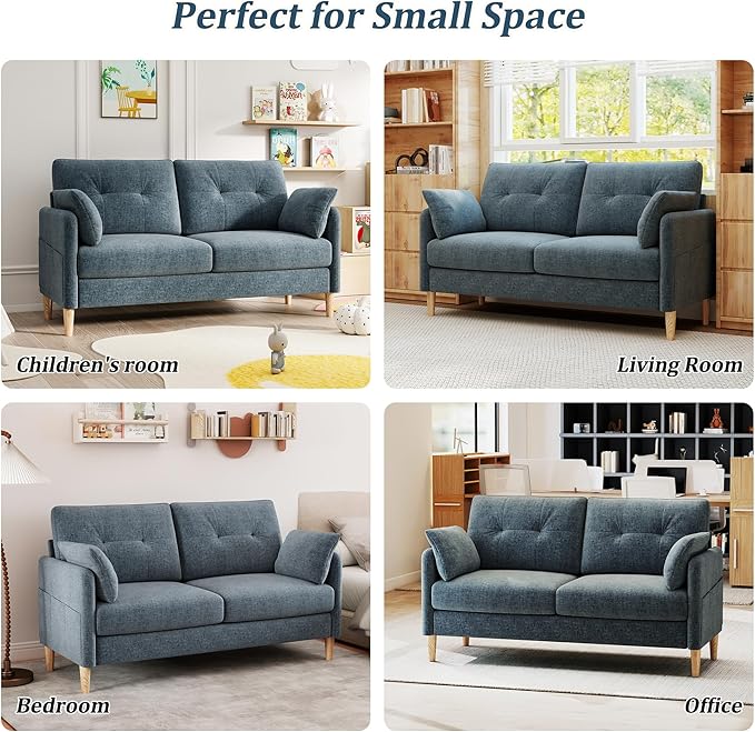 Hanherry Loveseat Sofa, 64.6" Small Couch for Living Room, Comfy Chenille Fabric Love Seat for Bedroom with Throw Pillow,Removable Cushion Cover,Couches for Small Space,Apartment,Dorm